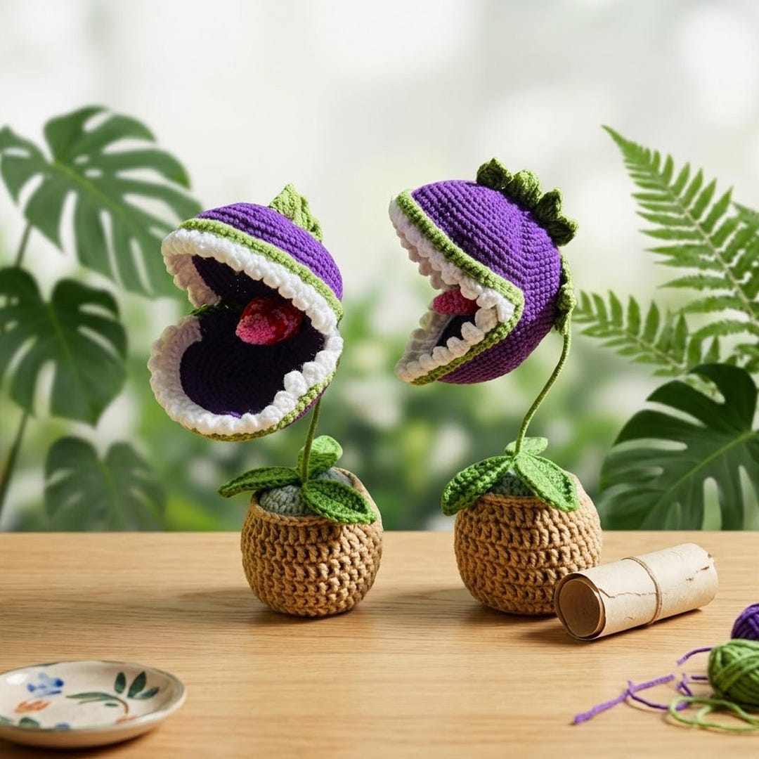 Crochet Venus Flytrap Plant Plush – Handmade Amigurumi Carnivorous