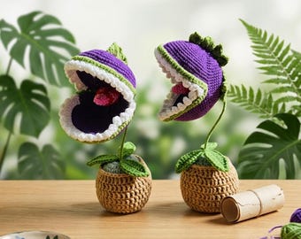 Peluche végétale Venus Flytrap au crochet - Fleur carnivore Amigurumi faite main en pot, cadeau unique pour les joueurs, les fans d'horreur et les amateurs de plantes