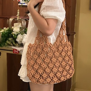 Macrame Handbag | Handmade Cotton Rope Purse | Boho Tote Bag | Woven Shoulder Bag | Summer Beach Bag | Gift for Her