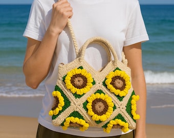 Bolso de mano de macramé hecho a mano, bolso de hombro de algodón