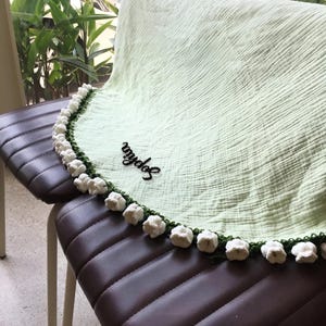 Handmade Crochet Rose Bouquet Blanket, 5 Layers Of Super Soft For Baby, Cool Cotton Fabric, Handmade Crochet Flowers
