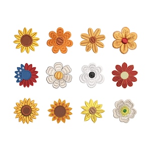 12 Mini Flowers Embroidery Design | Floral Bundle Cute Daisy | Flowers |Machine Embroidered| Individual Flower | 5 Sizes Instant Download