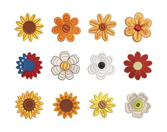Diseño de bordado de 12 miniflores/Paquete floral de margaritas/Flores bordadas a máquina/Flores individuales/5 tamaños, descarga instantánea