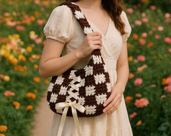 Mordaza de hombro de crochet hecha a mano, un bonito regalo para niñas y mujeres, bolso de verano de crochet, bolso suave y ondulado para adolescentes y conjuntos modernos.