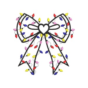Christmas Light Bow Embroidery Designs - Festive Bow Machine Embroidery File - Holiday Christmas Embroidery Design, Digital Download