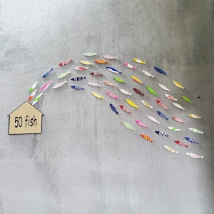 Set of 50 Hand Painted 10cm Decorative Wooden Fish - Wall Decor for Cafes and Homes in Sea Style | Ocean Kids Room | Wall Decor Handmade
