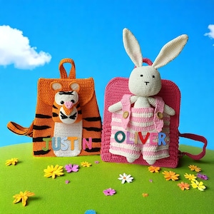 Personalized Crochet Animal Backpack for Kids - Nursery BookBag with Patch, Custom SchoolBag with Name, Gift for Girls Boys