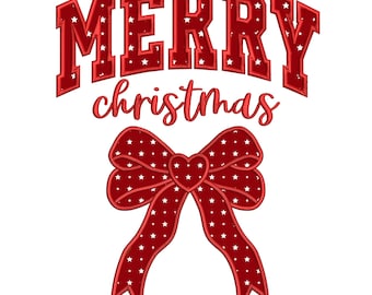 Side Bow Applique Sweatshirt Embroidery Design, Merry Christmas Embroidery File, Holiday Bow Embroider File, Various Sizes, Instant Download