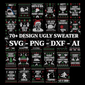70+ Ugly Christmas Sweater PNG Bundle | Retro Christmas Clipart Designs for Holiday | Christmas Png | Ugly Sweater Clipart | Sweater Png