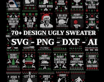 70+ Ugly Christmas Sweater PNG Bundle | Retro Christmas Clipart Designs for Holiday | Christmas Png | Ugly Sweater Clipart | Sweater Png