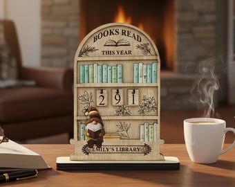 Personalized Reading Tracker Wood Sign | Custom Book Shelf Decor | Reading Goal Challenge | Gift for Book Lovers | Library Book Counter