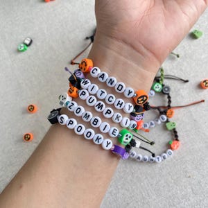 Halloween Beaded Friendship Bracelets, Cute Halloween Jewelry, Spooky Gift for Her, Handmade Bead Bracelets, Fall Party Favors