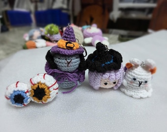 Peluche amigurumi a forma di fantasma e zucca all'uncinetto, portachiavi di Halloween, accessori per auto fatti a mano, graziosi ciondoli kawaii per borse, regali spettrali