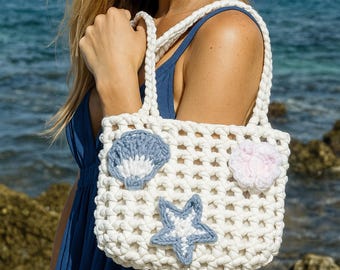 Large Handmade Mesh Beach Tote | Crochet Net Bag | Reusable Summer Bag for Pool, Picnic, Travel | Boho Coastal Style