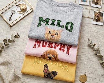 Custom Pet Portrait Photo Embroidered Applique Sweatshirt, Embroidered Dog Varsity Crewneck, Dog Face Embroidered Hoodie From