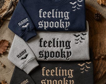 Geborduurd Halloween-sweatshirt met koord, Varsity-ronde hals, Custom Feeling Spooky Waffle Knit Crewneck