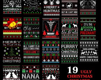 10+ Ugly Christmas Sweater PNG Bundle | Retro Christmas Clipart Designs for Holiday | Christmas Png | Ugly Sweater Clipart | Sweater Png