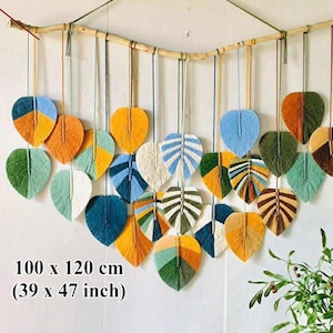 Boho Macrame Wall Hanging with Leaves, Green Wall Decor, Farmhouse & Modern Home Accent, Boho Home Decor, New Home Gifts, Farmhouse Decor