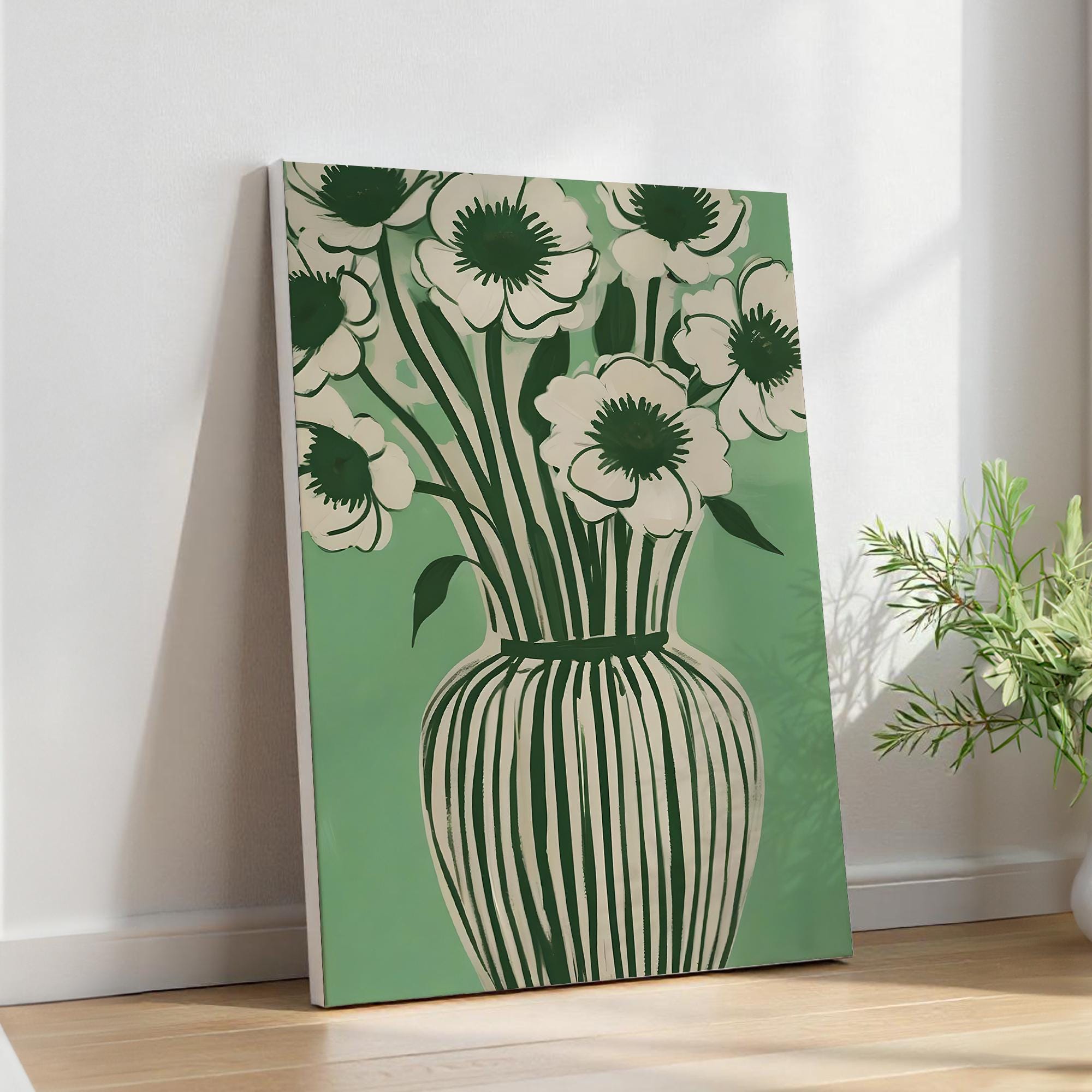 Botanical Green Floral Art Print | Abstract Flower Vase Wall Decor ...
