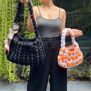 Handmade YARN Bag Chunky Velvet  | Crossbody Bag Crochet Purse Woman Bag Shopping | Bag Summer Bag Beach Bag, Handbag Raffia Bag