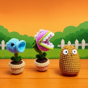 Handmade Crochet Plants vs. Zombies Set, Handmade Potted Plant, Cute Knitted Zombie Toy, Gamer Desk Decor, Unique Birthday Gift Idea