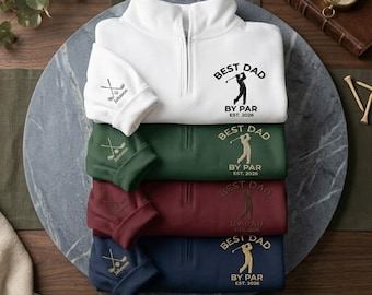 Fermeture zippée sur un quart de père de golf, broderie meilleur papa par sweat-shirt, cadeau chemise de golf papa pour la fête des pères, cadeau d'anniversaire papa, t-shirt joueur de golf