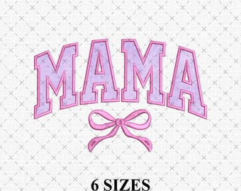 MAMAアップリケ刺繍デザイン | リボンボウアーチ型ママアップリケ | 母の日ギフト刺繍ファイル | すぐにダウンロードできるパターン