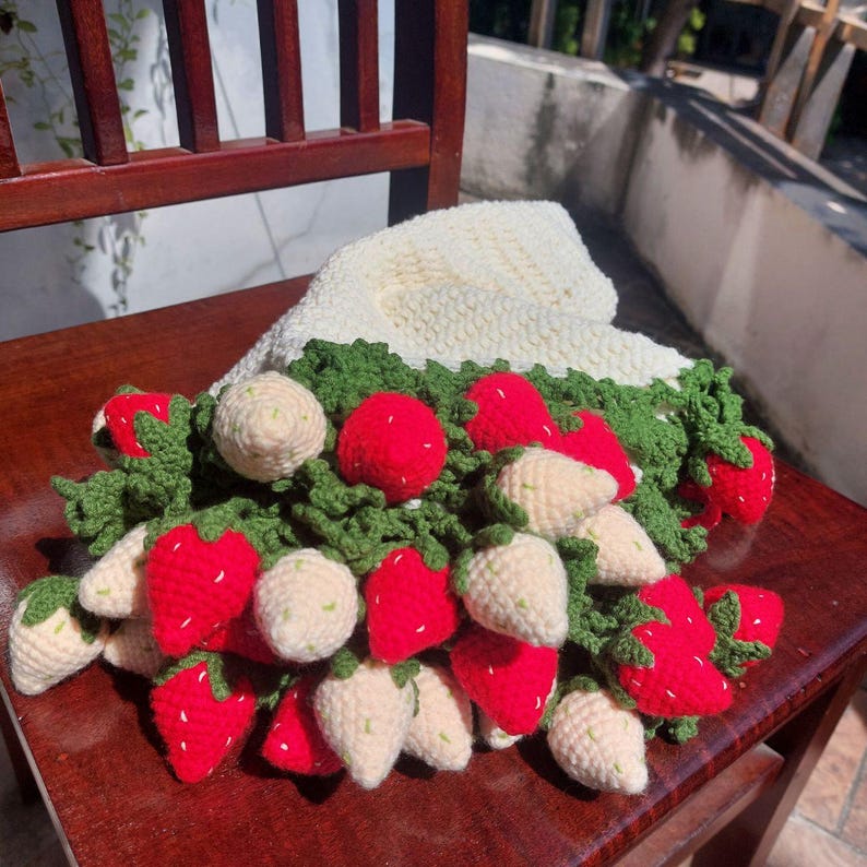 Handmade Crochet Strawberry Blanket: Personalized Bouquet Throw image 7