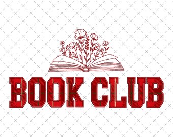 Book Club Applique Embroidery Design | Flower Satin Stitch Embroidery  | 6 Size  | Digital Download
