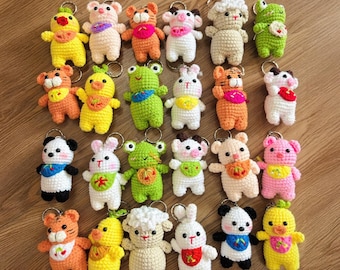 Handmade Cute Crochet Animal Keychain | Handmade Amigurumi Bag Charm | Tiny Stuffed Plush Frog | Gift for Friend | Kawaii Crochet Keychains