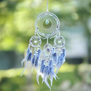 Handmade Boho Dreamcatcher, Large Pastel Purple Gray & Grey Feather Wall Hanging, Ethereal Bedroom Decor, Unique Gift for Girls