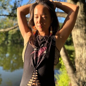 Sexy braided cut out oversized shirt  black, festival shirt,  slit weave, hoop fashion, cutout top, steampunk, psywear, Burning man, Goa