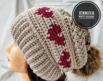 PDF Crochet Pattern Only--The Hearts A'Plenty Hat, Crochet Pattern, Instructions, Slouch Hat, Beanie