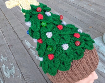 PDF Pattern Only--Christmas Tree Hat, Spruced Up for Christmas Hat, Crochet Instructions, Pattern, How-to