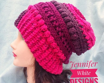 PDF Pattern Only--Popcorn Medley Crochet Women's Slouch Hat