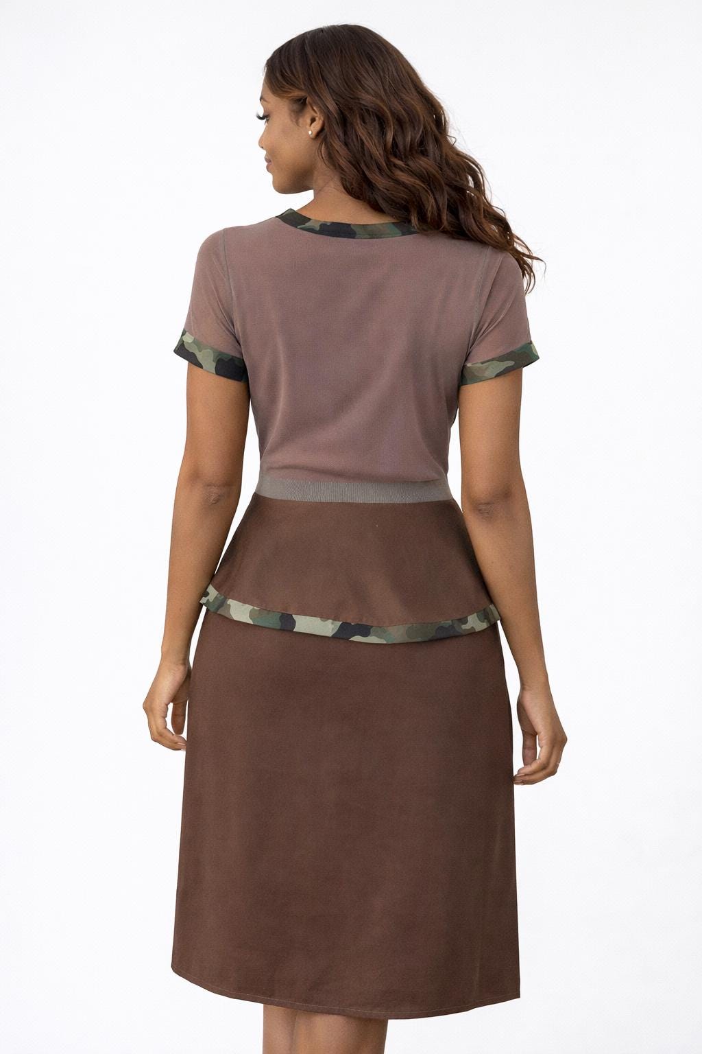 brown peplum dress Self-Portrait - Camel Knit Peplum Midi Dress