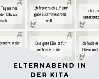 Elternabend / Kita / Kindertagesstätte / Elternzusammenarbeit / Kärtchen / Satzanfänge / Interaktiv / Ice-Breaker / Kennenlernen
