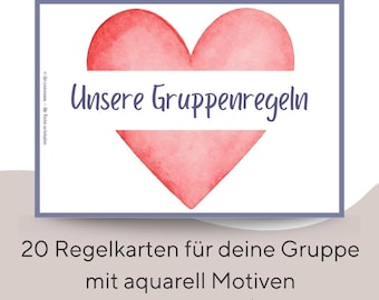 Rule cards for children / kindergarten / daycare / school / rules / PDF / instant download / community / living together / cards / watercolor