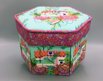 Tula Pink Fabric Covered Sewing Box * Sewing Gift * Etui * Sewing Kit * Embroidery Kit * Needlework Storage Box * "Pedal to the Metal"
