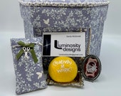 Fabric Covered Sewing Box Etui Tilda quot Birdie in Blueberry quot Gift for Sewists Sewing Kit EPP Sewing Box Embroidery Kit Sashiko