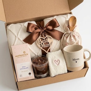 Caja de regalo para el Día de la Madre con manta, elegante cesta de regalo para mujeres, acogedora caja de regalo con vela, caja de regalo para el autocuidado, paquete de autocuidado