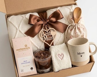 Happy Mother's Day Gift Box with Blanket, Classy Gift Basket for Women, Cozy Gift Box with Candle, Self Care Gift Box, Self Care Package