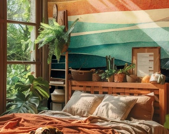 Papel tapiz de líneas de colores, mural de pared abstracto, arte de pared, decoración del hogar, autoadhesivo, despegar y pegar o vinilo tradicional n.° 292