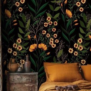 Carta da parati floreale vintage, murale con fiori selvatici ed erbe aromatiche, arte murale, arredamento per la casa, autoadesiva, stacca e attacca o vinile tradizionale n. 115