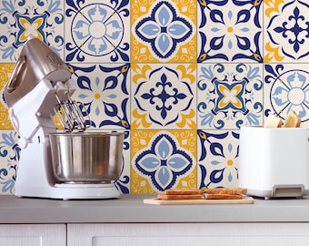 Ensemble d’autocollants de tuiles, carreaux de dosseret, carreaux de mosaïque Azulejos, décoration de cuisine portugaise, carreaux décoratifs auto-adhésifs (peler et coller)