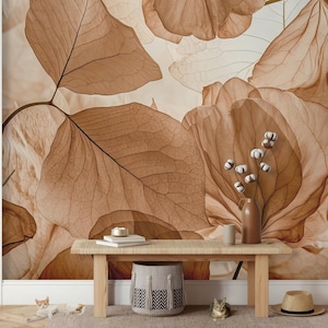 Carta da parati con petali e foglie di fiori, murale floreale, arte murale, arredamento per la casa, autoadesiva, stacca e attacca o vinile tradizionale #123