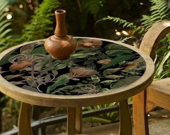 Round Garden Table Placemats, sea pattern, animal and leaf print, PVC green table mat, table runner, home decoration, housewarming gift