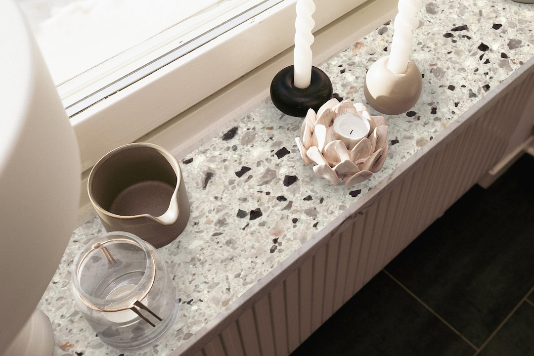 Window Matle Terrazzo Marble Windowsill Mat Stone, Abstract Home Decor, Sill Mat ...