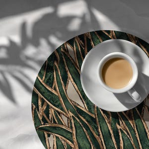 Dark Green Leaves Round Coffee Table Placemats, Botanical Pattern, PVC table mat, table runner, home decoration, housewarming gift