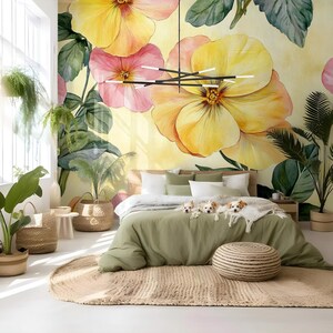 Colorful watercolor wallpaper, floral wall mural, wall art, home decor, self adhesive, peel and stick or traditional vinyl #24